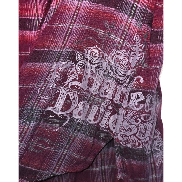 Harley-Davidson Flannel Ombre Plaid Logo Women's size Small Biker Shirt - Picture 8 of 8